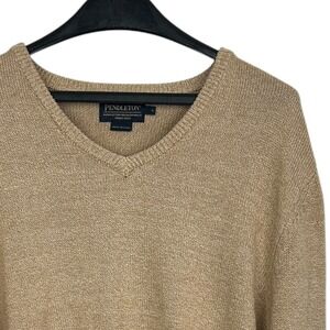 Pendleton Mens‎ Large CASHMERE Cotton Blend V Neck Sweater Solid Tan Soft